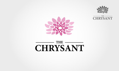 Obraz na płótnie Canvas The Chrysant Vector Logo Template. Pink flower natural elegance illustration design with blooming chrysanthemum symbol. This logo clean and unique concept for a yoga class, beauty, woman, fashion, etc