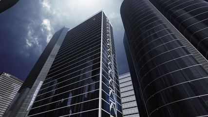 Fototapeta premium Modern Skyscraper Buildings office City Day Sky 3D illustration images