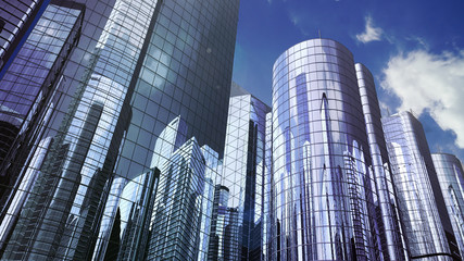 Fototapeta premium Modern Skyscraper Buildings office City Day Sky 3D illustration images