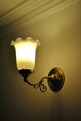 Brass Wall Lamp & White Glass Shade 