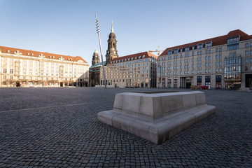 Altmarkt in Dresden, menschenleer wegen der Ausgangssperre während der Coronapandemie 2020