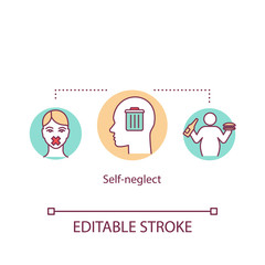 Self neglect concept icon. Unhealthy eating behavior. Medical and living condition neglecting idea thin line illustration. Vector isolated outline RGB color drawing. Editable stroke