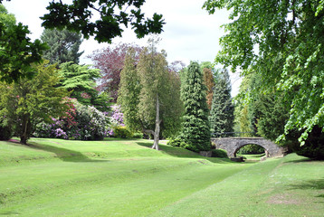 Stone Bridge with Lawns & Trees in Public Park 