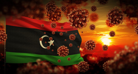 COVID-19 Coronavirus 2019-nCov virus outbreak lockdown concept concept with flag of Libya. 3D...