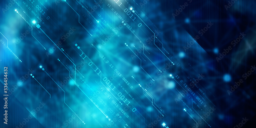 Poster 2d illustration abstract digital binary data on computer screen