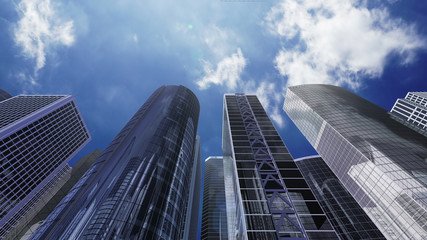 Plakat Modern Skyscraper Buildings office City Day Sky 3D illustration images