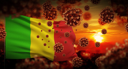 COVID-19 Coronavirus 2019-nCov virus outbreak lockdown concept concept with flag of Mali. 3D illustration.