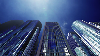 Plakat Modern Skyscraper Buildings office City Day Sky 3D illustration images