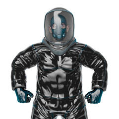 man in a biohazard suit is angry