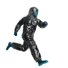man in a biohazard suit is running