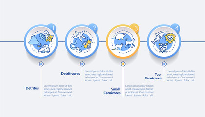 Detritus food chain vector infographic template. Detritivores and carnivores presentation design elements. Data visualization with 4 steps. Process timeline chart. Workflow layout with linear icons