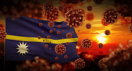 COVID-19 Coronavirus 2019-nCov virus outbreak lockdown concept concept with flag of Nauru. 3D illustration.