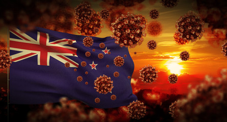 COVID-19 Coronavirus 2019-nCov virus outbreak lockdown concept concept with flag of New Zealand. 3D illustration.