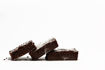 Brownie delicious cake on white background .