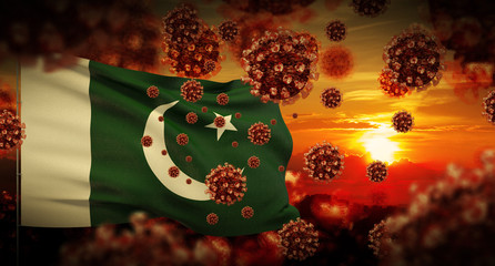 COVID-19 Coronavirus 2019-nCov virus outbreak lockdown concept concept with flag of Pakistan. 3D illustration.