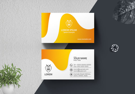 Creative Business Card Layout with Yellow Gradient Element