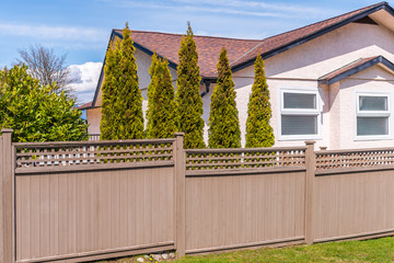 Fence built from wood. Outdoor landscape. Security and privacy concept. Vancouver. Canada.