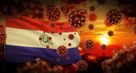 COVID-19 Coronavirus 2019-nCov virus outbreak lockdown concept concept with flag of Paraguay. 3D illustration.
