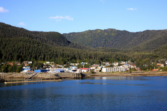 Juneau, Alaska / USA - August 08, 2019: View from ship cruise deck near Juneau, Juneau, Alaska, USA