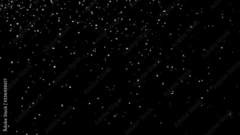 Poster falling snow isolated on black background green screen loop animation. realistic snowflakes animatio
