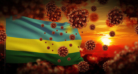 COVID-19 Coronavirus 2019-nCov virus outbreak lockdown concept concept with flag of Rwanda. 3D illustration.