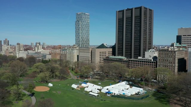 flying clockwise around tent Hospital in New York Central Park Covid