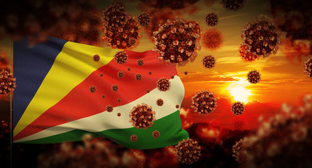 COVID-19 Coronavirus 2019-nCov virus outbreak lockdown concept concept with flag of Seychelles. 3D illustration.