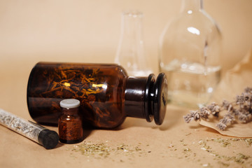 alternative medicine, dry herbs and flowers