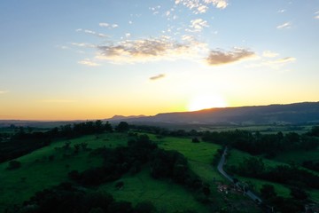 Panoramic view of sunset in the rural life. Great landscape.