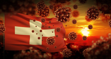 COVID-19 Coronavirus 2019-nCov virus outbreak lockdown concept concept with flag of Switzerland. 3D...