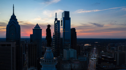 Amazing Sunset Drone Photo of Philly Skyline