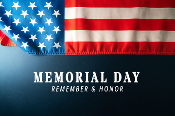 Memorial Day with American flag on blue background