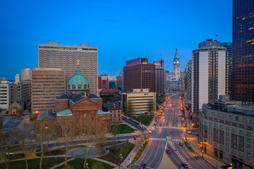 Fototapeta premium Amazing Sunset Drone Photo of Philly Skyline