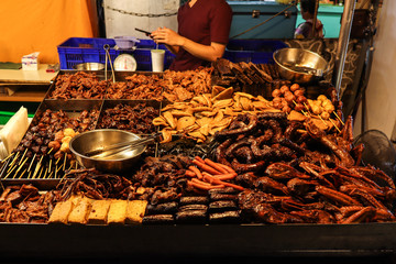 Asian food display in a Taiwan nightmarket