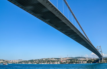 View of the historic city of Istanbul with the Bosphorus Bridge and Beylerbeyi Palace during summer...