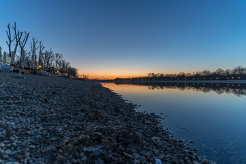 Blue hour over the beautiful lake of Ada Ciganlija in Belgrade