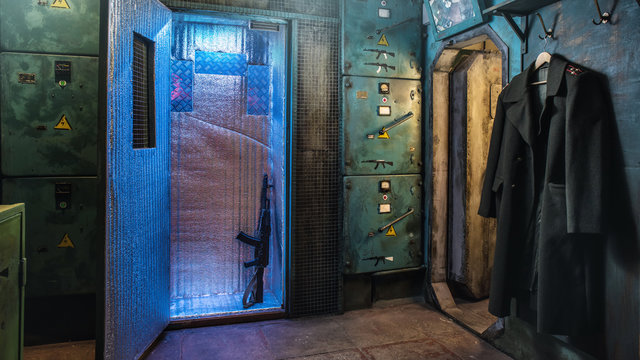 Soviet bunker interior, military background