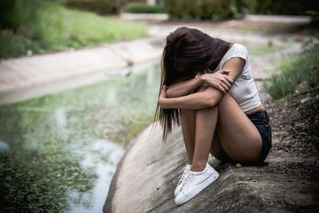 Beautiful thai woman very sad from unrequited love,She rethink and think over about love,vintage...