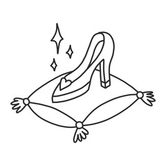 Coloring book for adults and children with a graceful slipper. Shoes from a fairy tale about Cinderella. The magical story of becoming a princess. A series of coloring books about the kingdom.