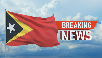 Breaking news. World news with backgorund waving national flag of East Timor. 3D illustration.