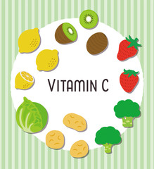 ビタミンC フルーツ 野菜 フラット イラスト セット