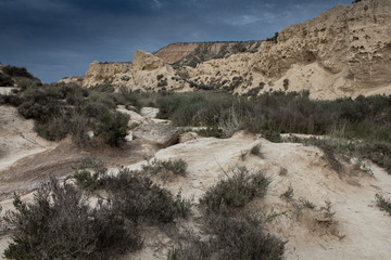 Bardenas Reales de Navarra in the North of Spain with desert landscape