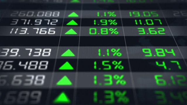 Stock market tickers going up, with digital animation of the evolution of stock market prices, after a financial crisis. Financial chart of stock exchange data - 4K animation 