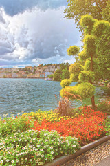 Garden park at promenade in Lugano Ticino of Switzerland summer