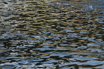 Water surface of a river with some bubbles in backlight