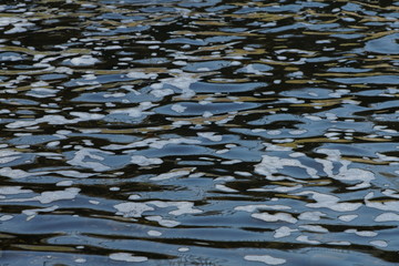 Water surface of a river with some bubbles in backlight