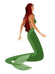 redhead cute beautiful mermaid girl with fish tail