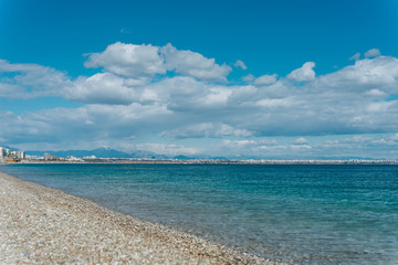  Beautiful view blue sea and sky with white clouds on the background