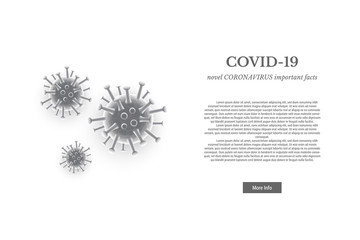 COVID-19 Coronavirus header design concept. Viruses on white banner with text. Vector illustration.