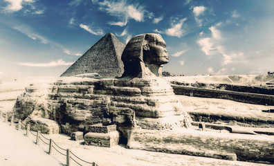 ancient Egyptian pyramid and Sphinx in Egypt